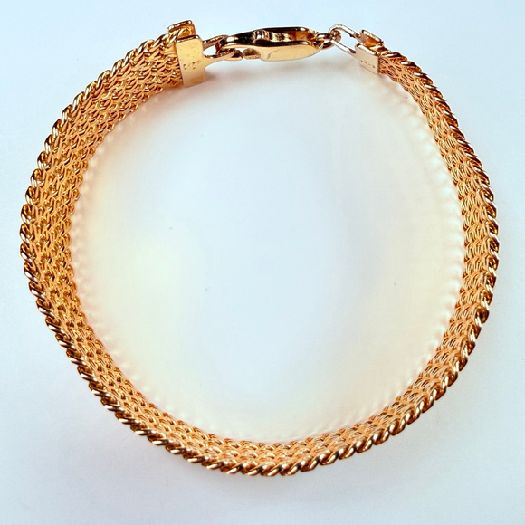 Milor 18K Gold Vermeil Mesh Sterling Silver 925 Chain Link Bracelet 17mm Italy - Picture 2 of 11
